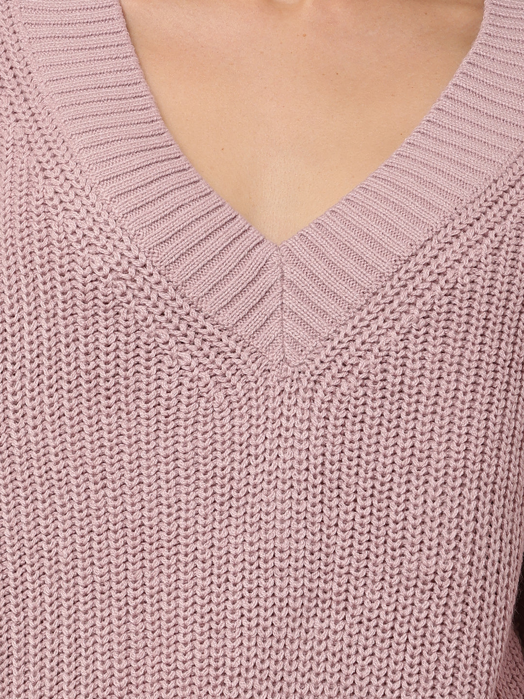 Women Purple Knitted Sweater with V-Neck