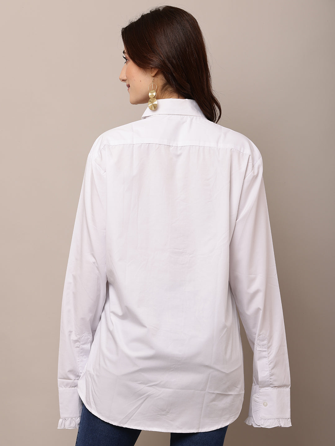 Women White Ruffle Shirt with Full Sleeves