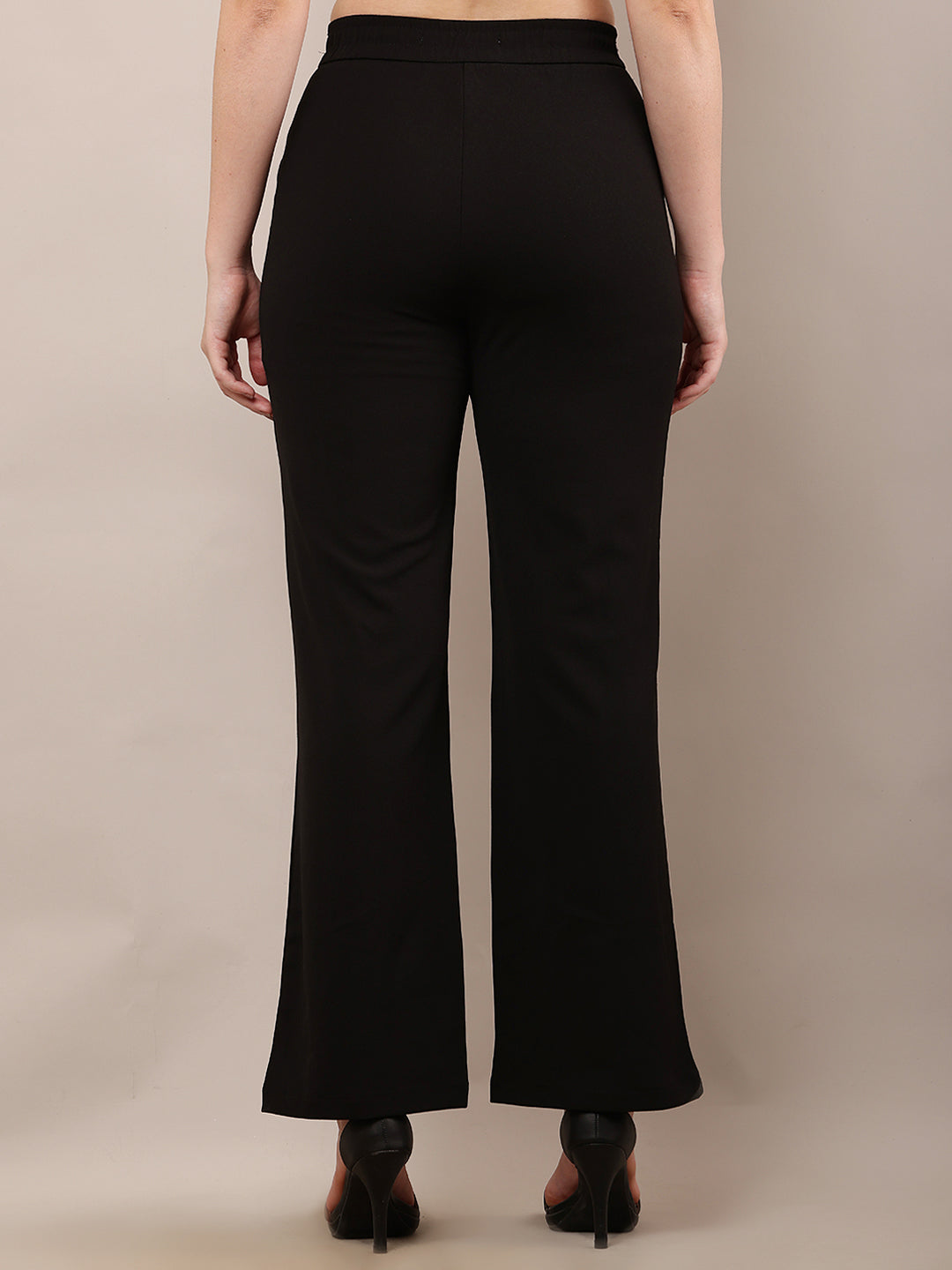 Women Black Wide Leg Elastic Waist Trouser