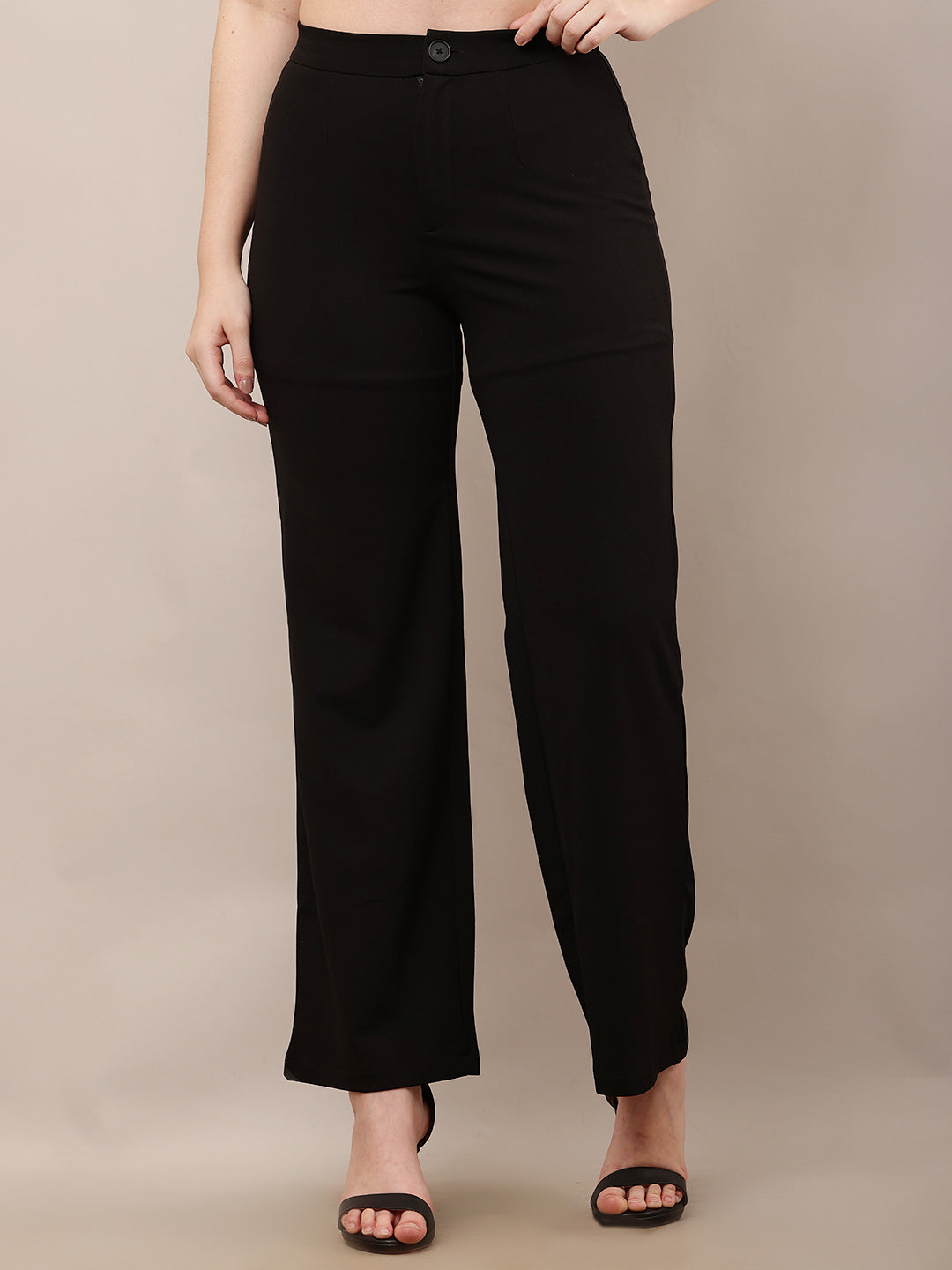 Women Black Wide Leg Elastic Waist Trouser