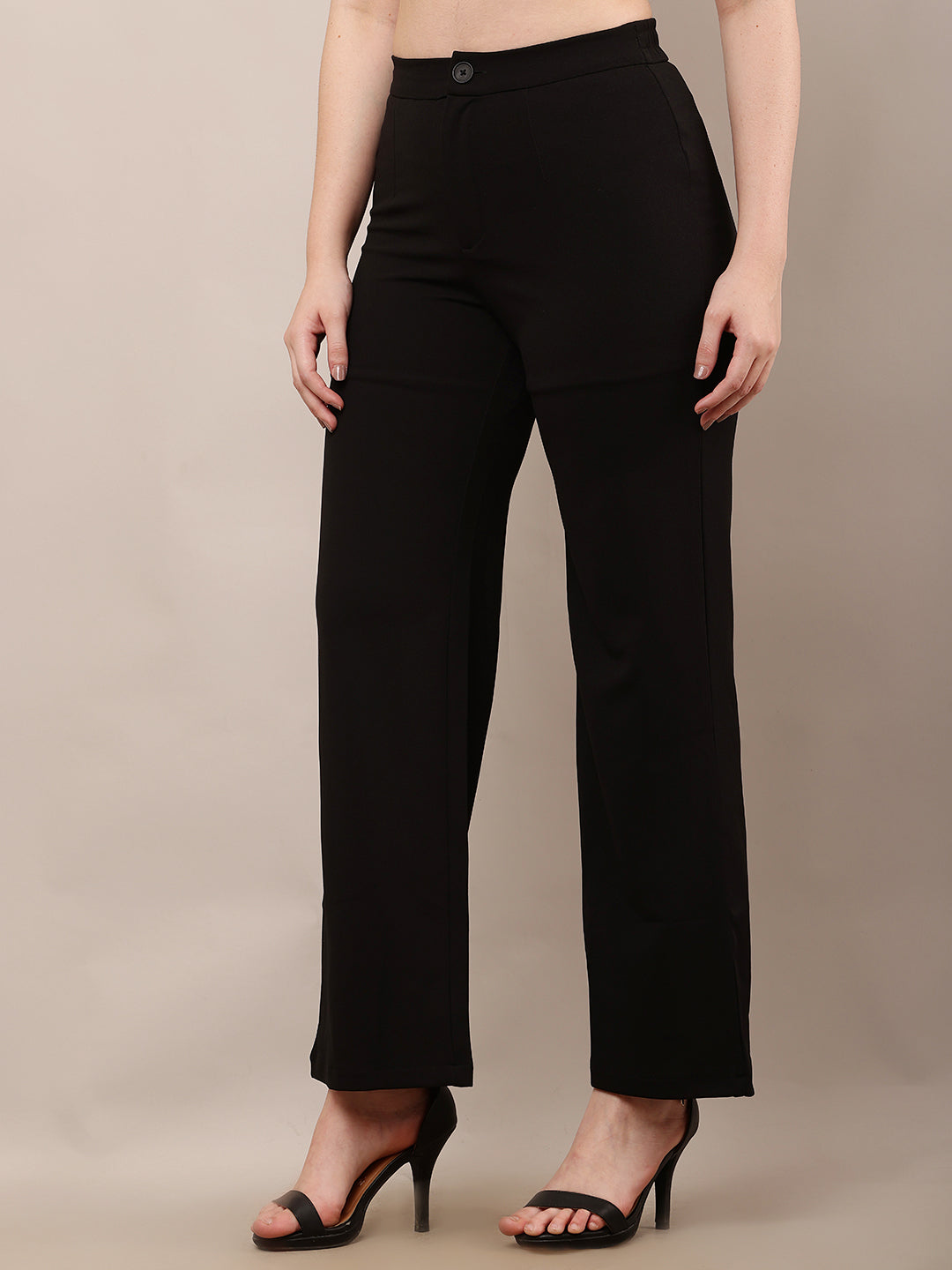 Women Black Wide Leg Elastic Waist Trouser