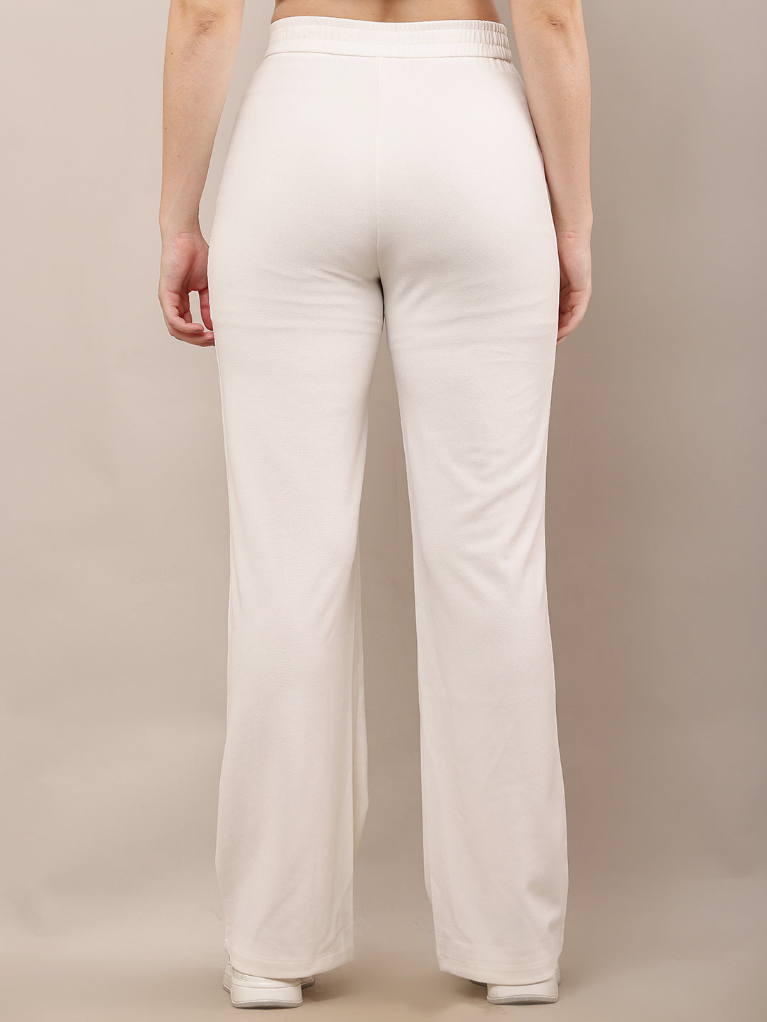 Women Off-White Wide Leg Elastic Waist Trouser