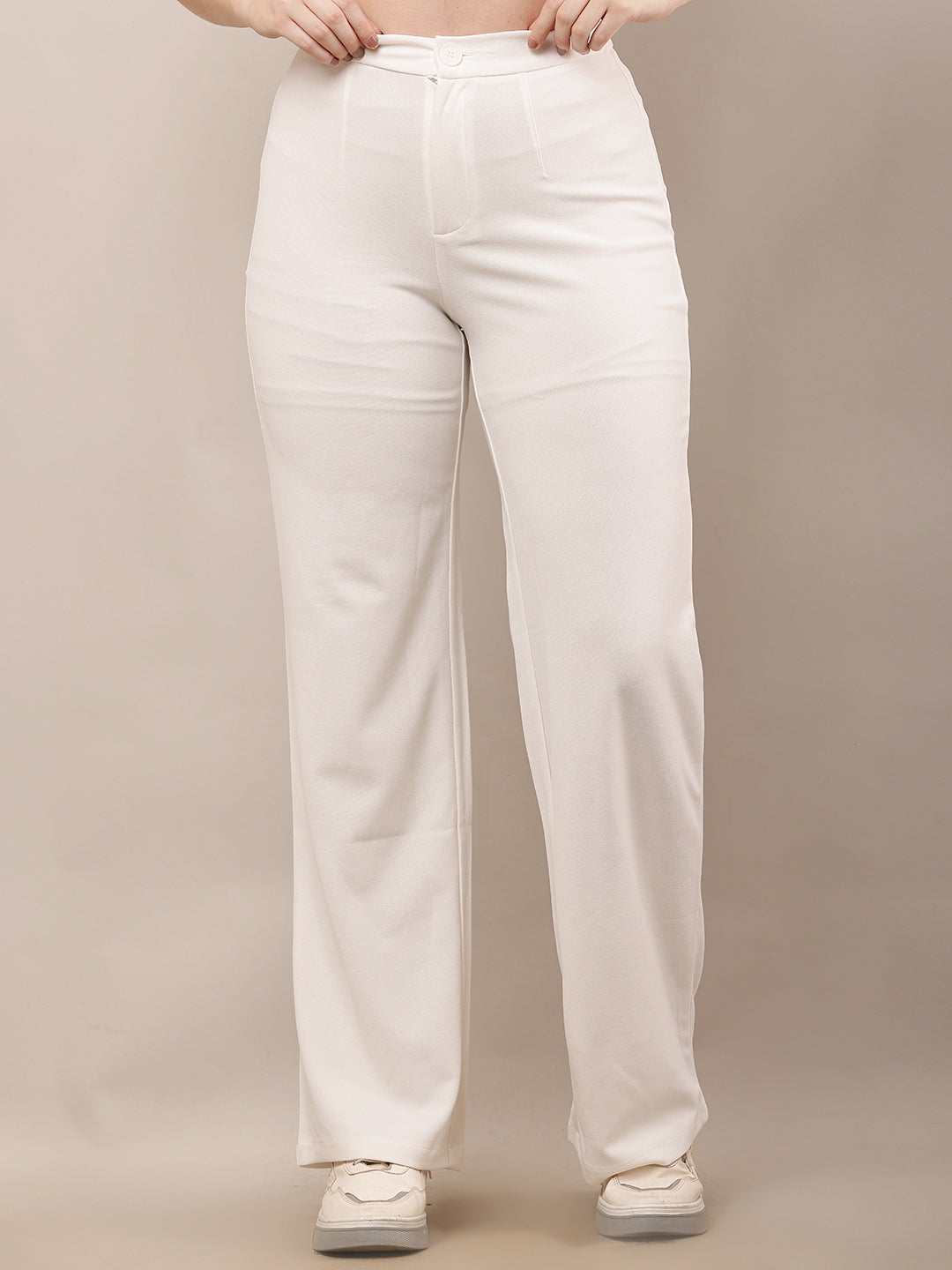 Women Off-White Wide Leg Elastic Waist Trouser