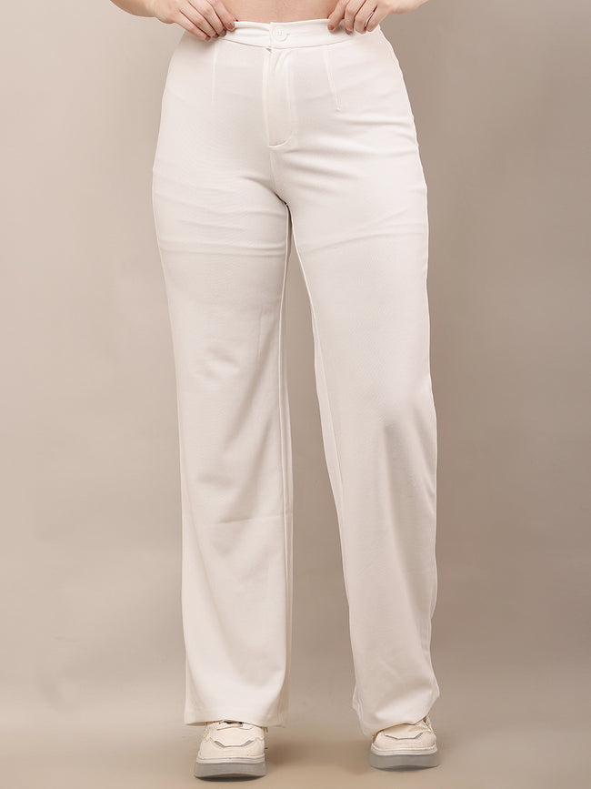 Women Off-White Wide Leg Elastic Waist Trouser