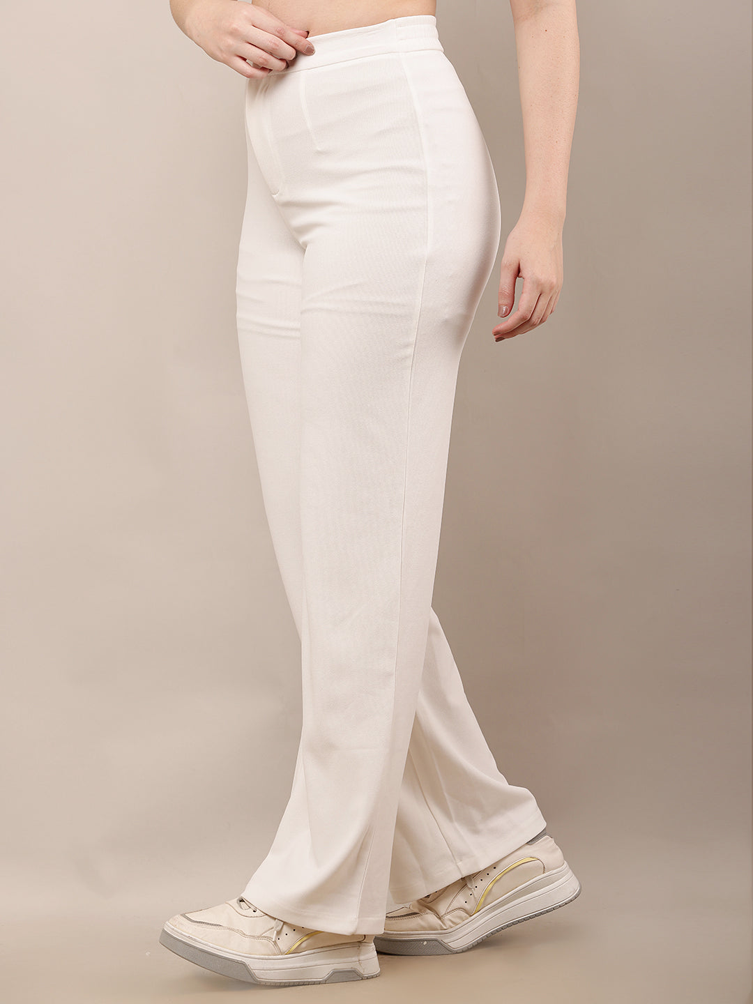 Women Off-White Wide Leg Elastic Waist Trouser