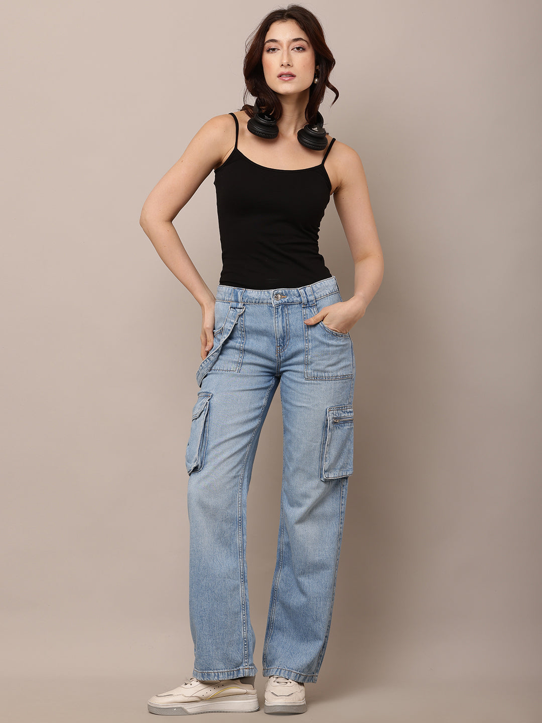 Women Full Length Button Closure Blue Jeans