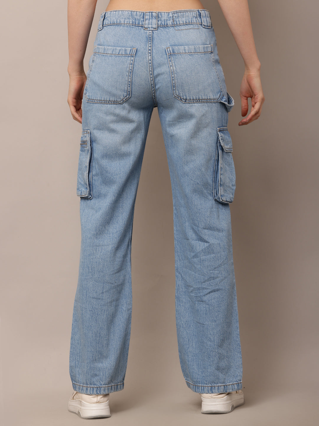 Women Full Length Button Closure Blue Jeans