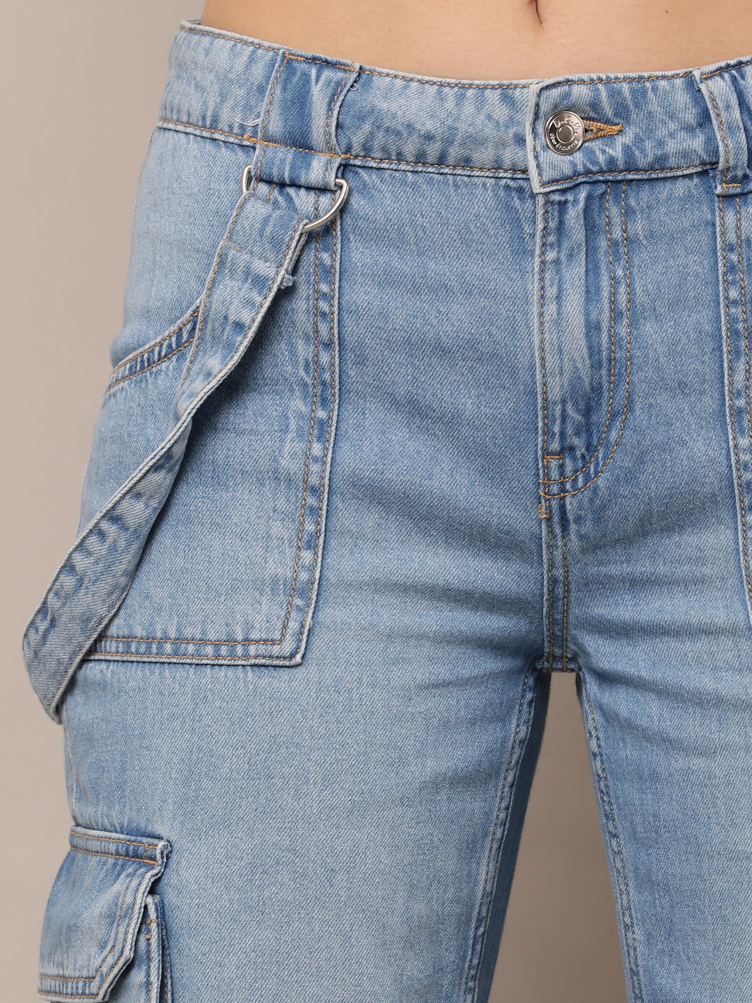 Women Full Length Button Closure Blue Jeans