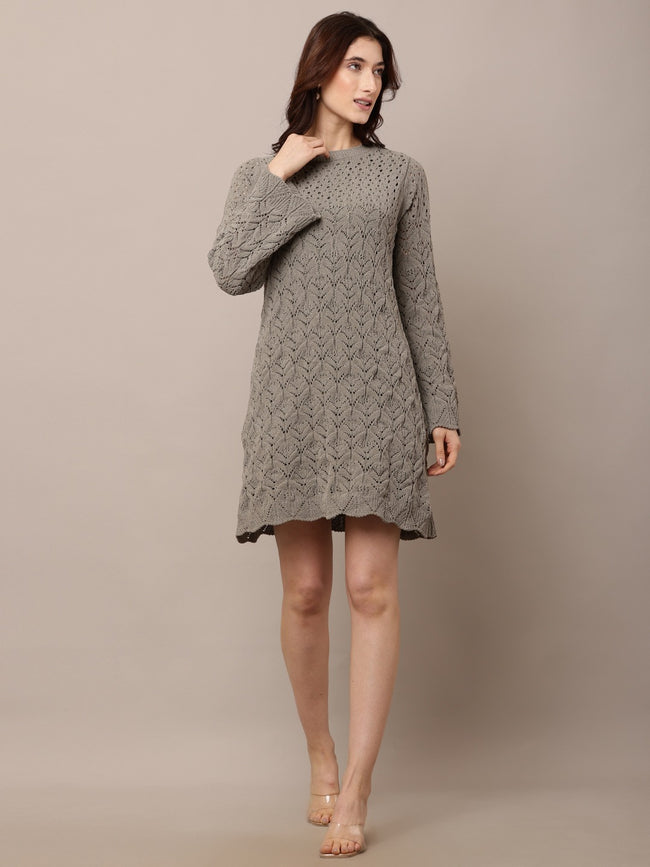 Women Light Green Crochet Shift Dress with Sleeves