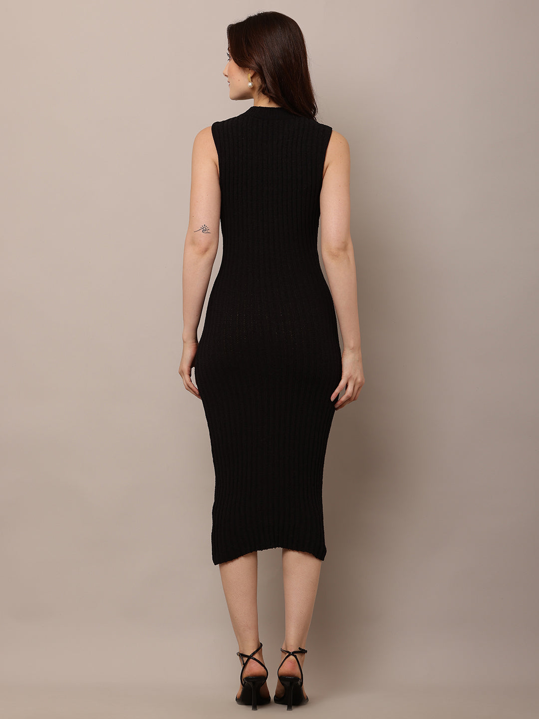 Women Turtle Neck Bodycon Black Dress