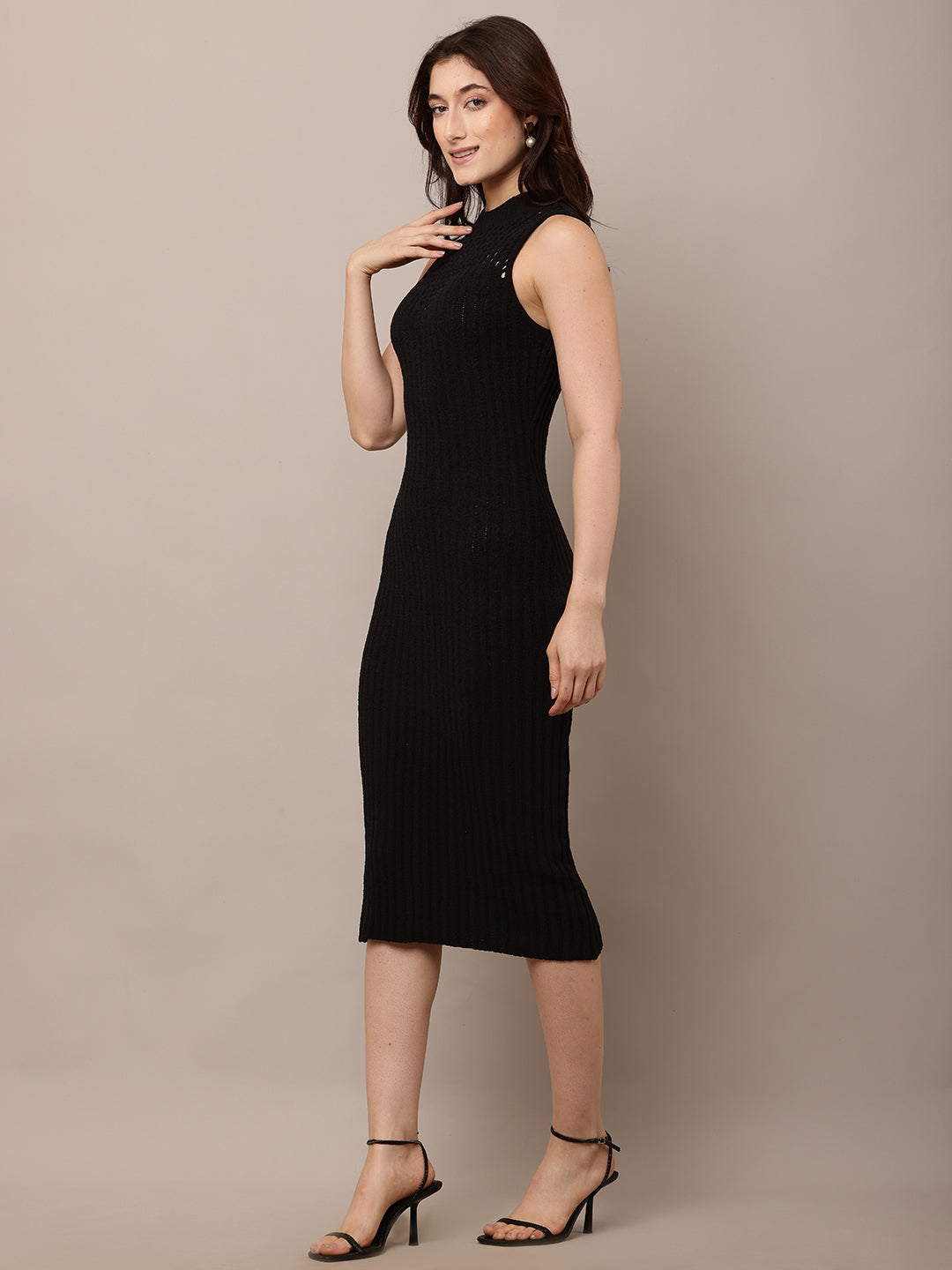 Women Turtle Neck Bodycon Black Dress