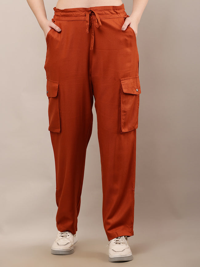 Women Brown Full Length Drawstring Waist Trouser