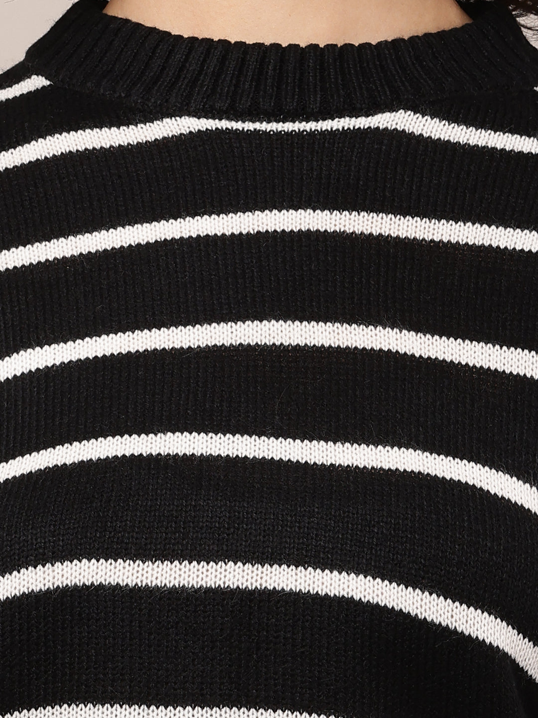 Women Black Striped Turtle Neck Sweater