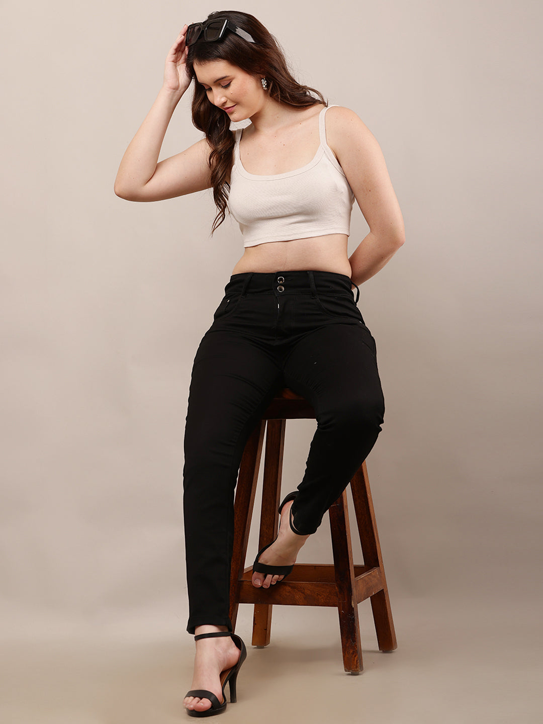 Women Beige Sleeveless Square Neck Crop Top