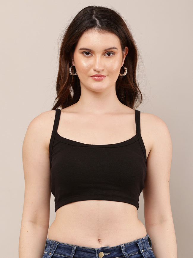 Women Black Sleeveless Square Neck Crop Top