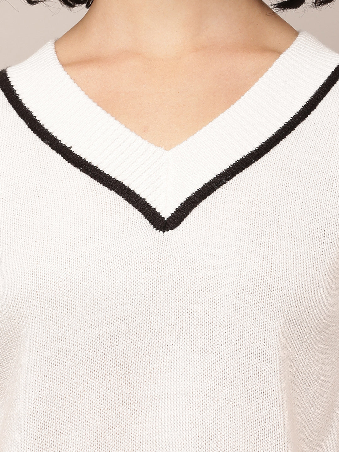 Women White V-Neck Cotton Sweater Vest