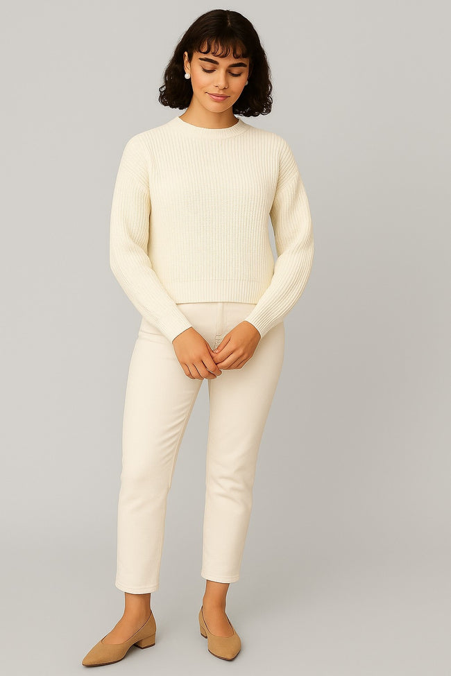 Women White Full Sleeve Sweater