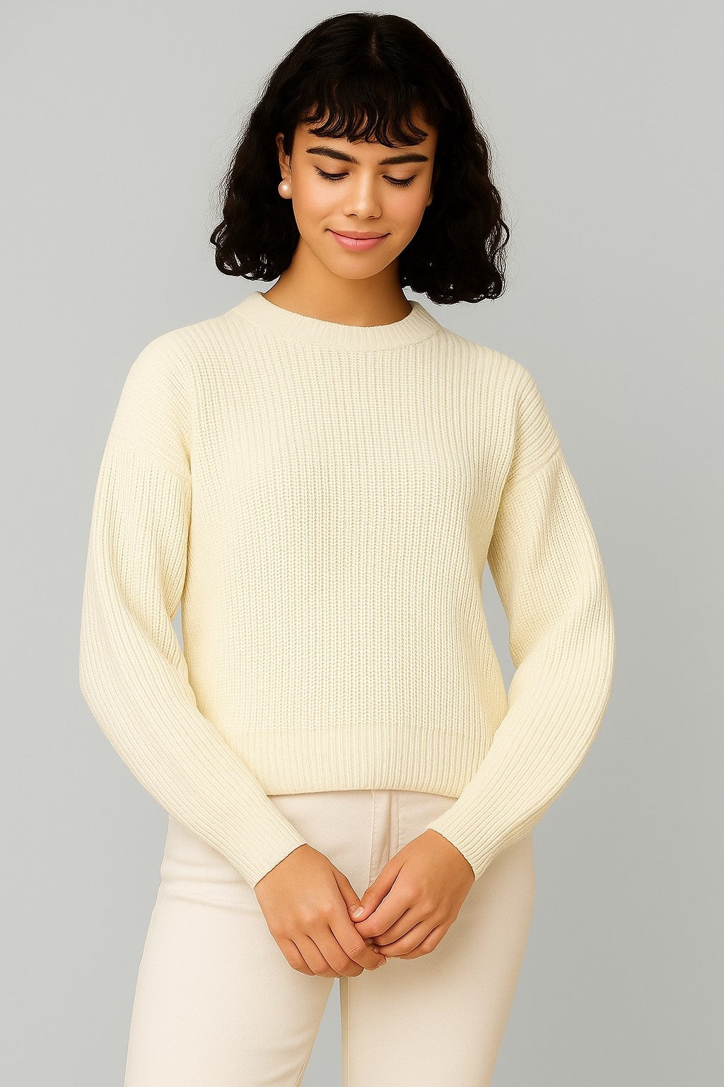 Women White Full Sleeve Sweater