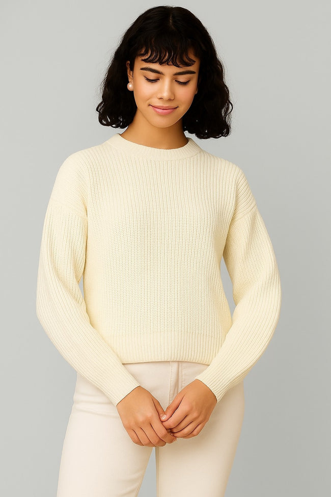 Women White Full Sleeve Sweater