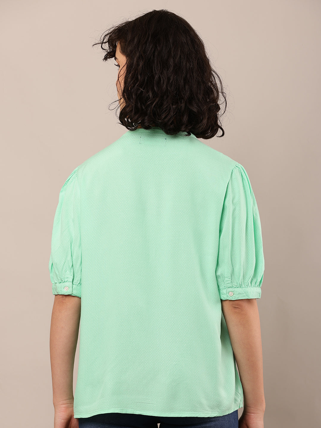 Women Green V-Neck Short Sleeve Top