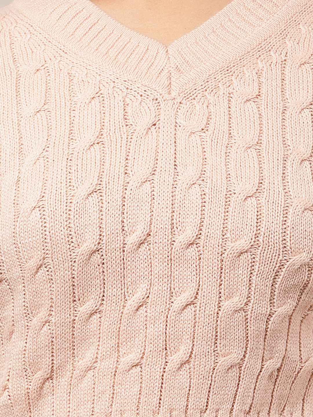 Women Pink Cable Knit V-Neck Sleeveless Vest