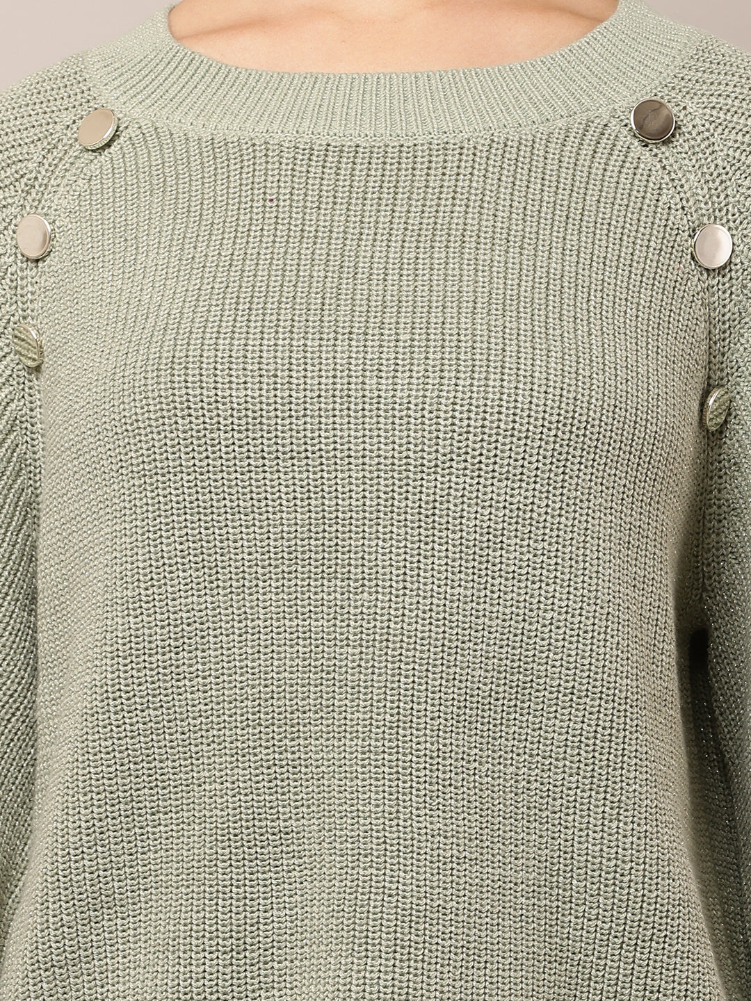 Women Sea Green Cotton Crew Neck Sweater