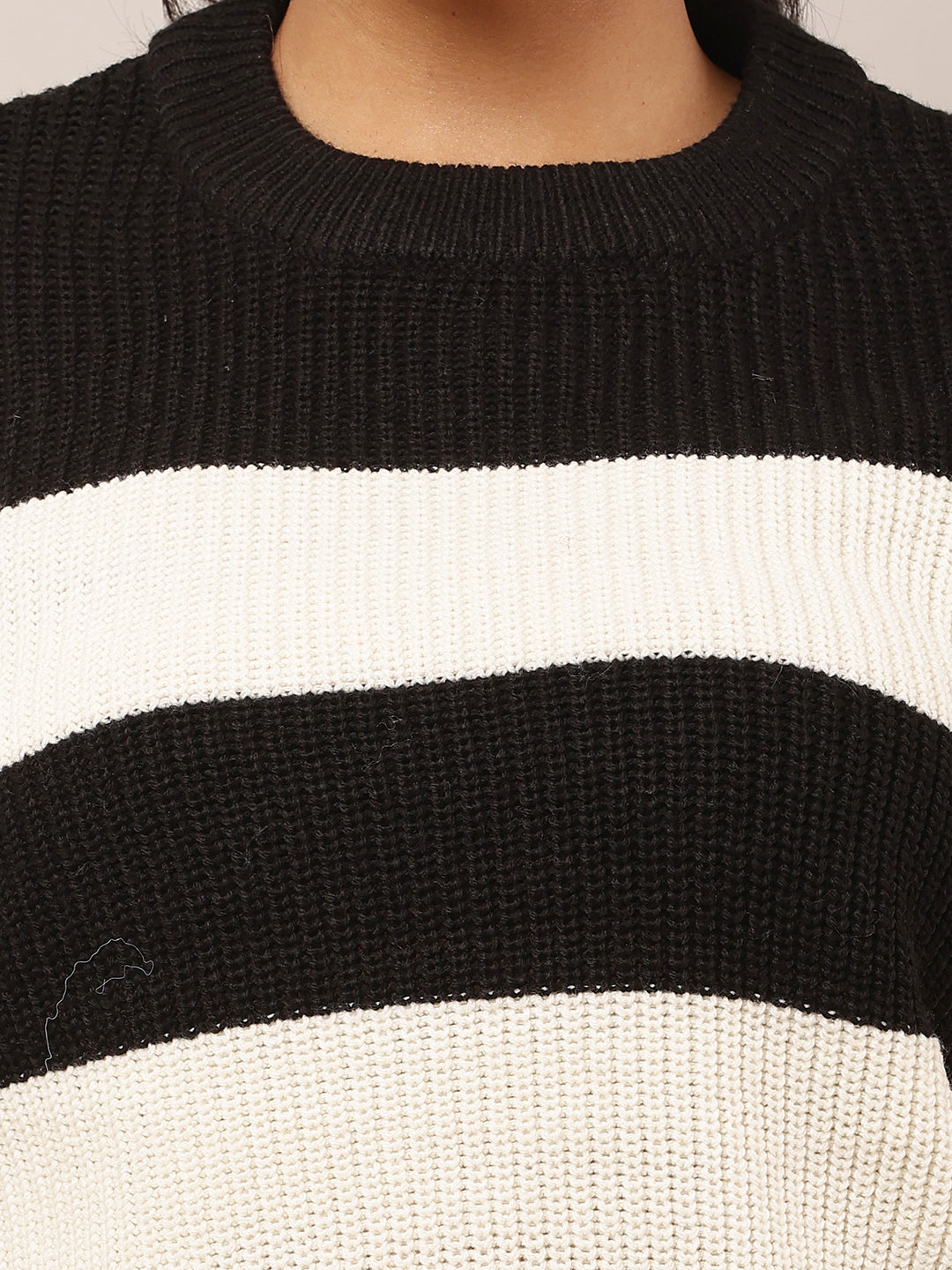 Women Black Striped Baggy Sweater