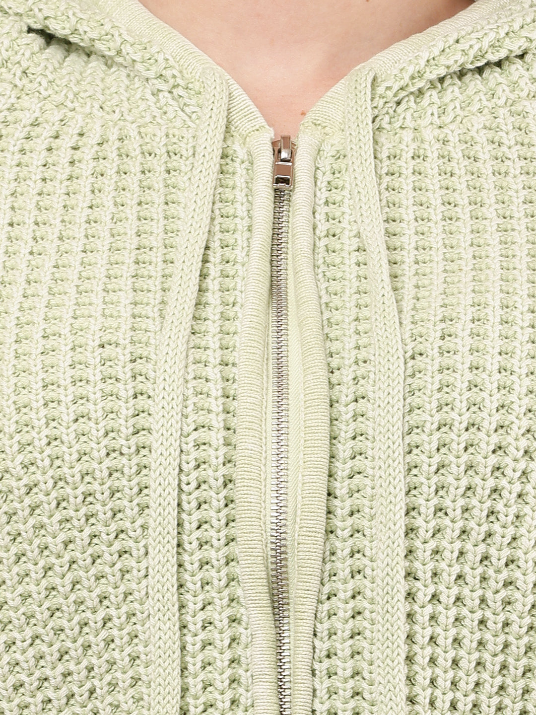 Women Green Hooded Knitted Crop Sweatshirt