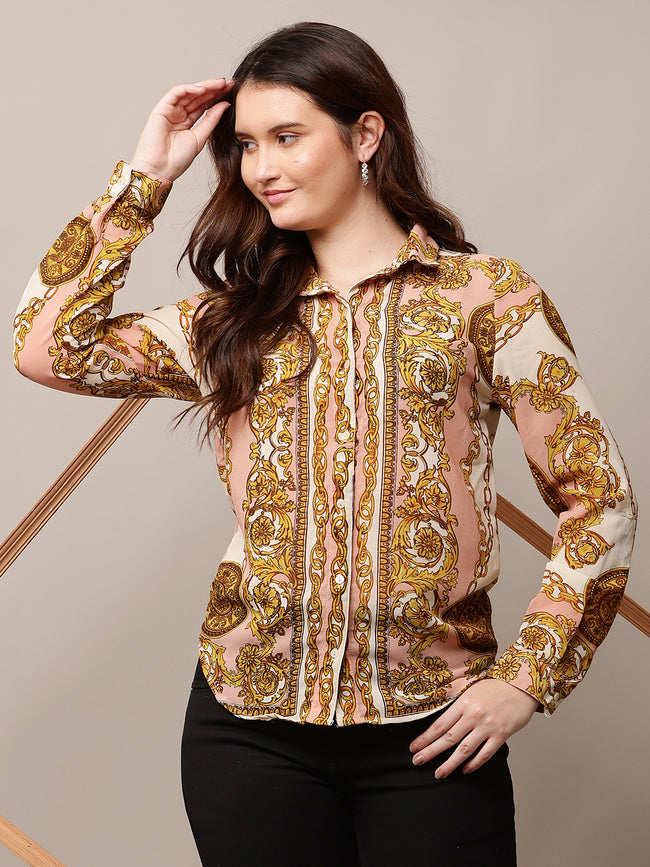 Women Printed Multicolour Shirt with Full Sleeves