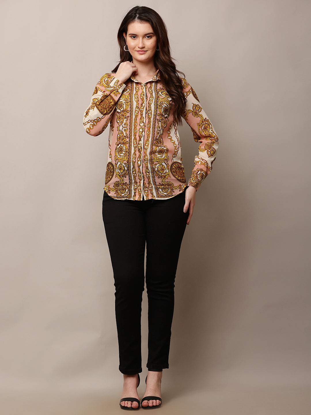 Women Printed Multicolour Shirt with Full Sleeves