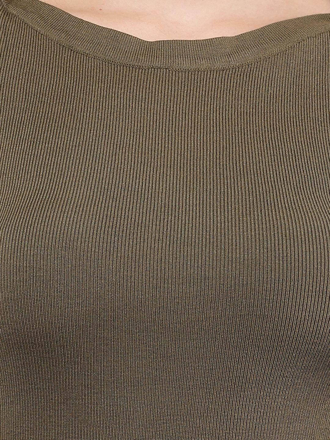 Women Green Round Neck Full Sleeve Sweater