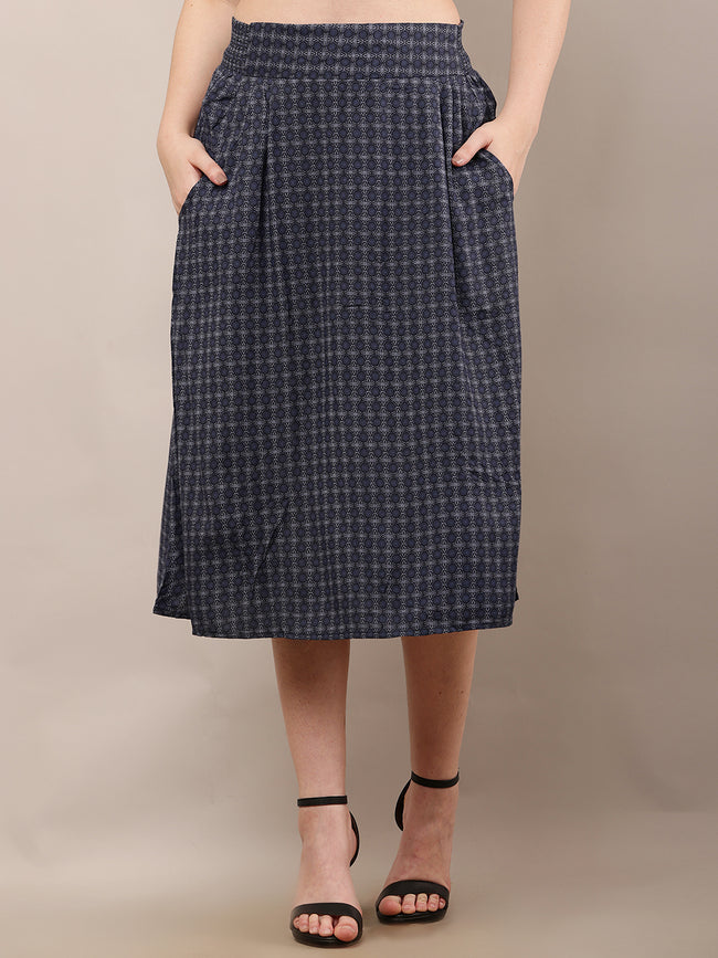 Women Blue A-Line Printed Skirt