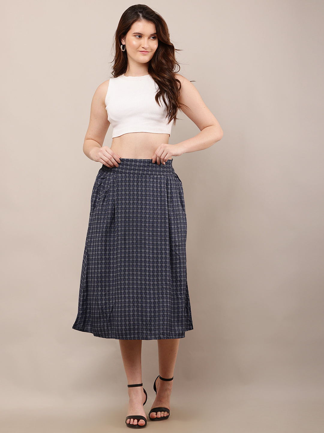 Women Blue A-Line Printed Skirt