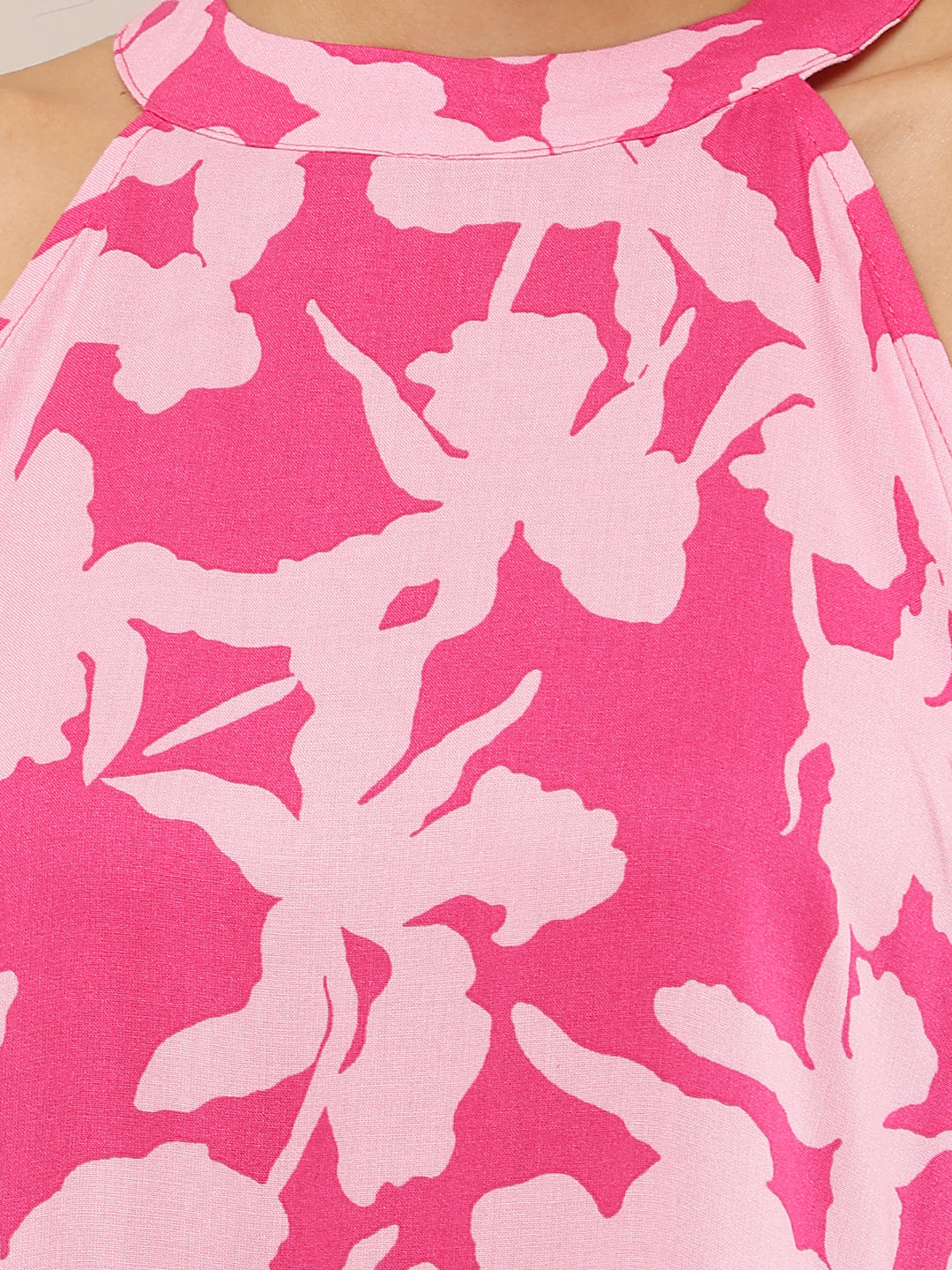 Women Pink Floral Halter Neck Maxi Dress