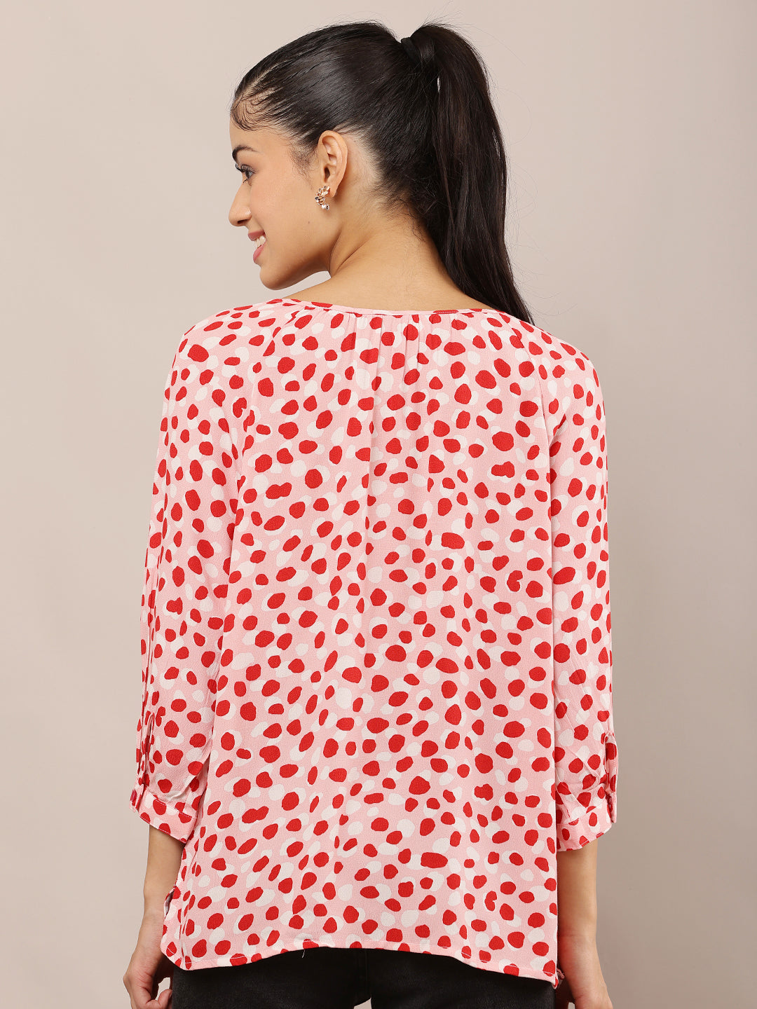 Women Pink Polka Dot Viscose Top