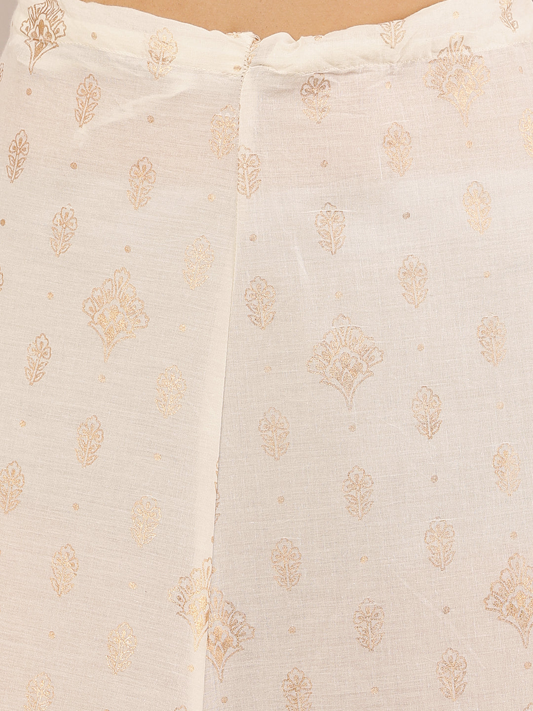 Women Cream Foil Printed Cotton Flared Skirt
