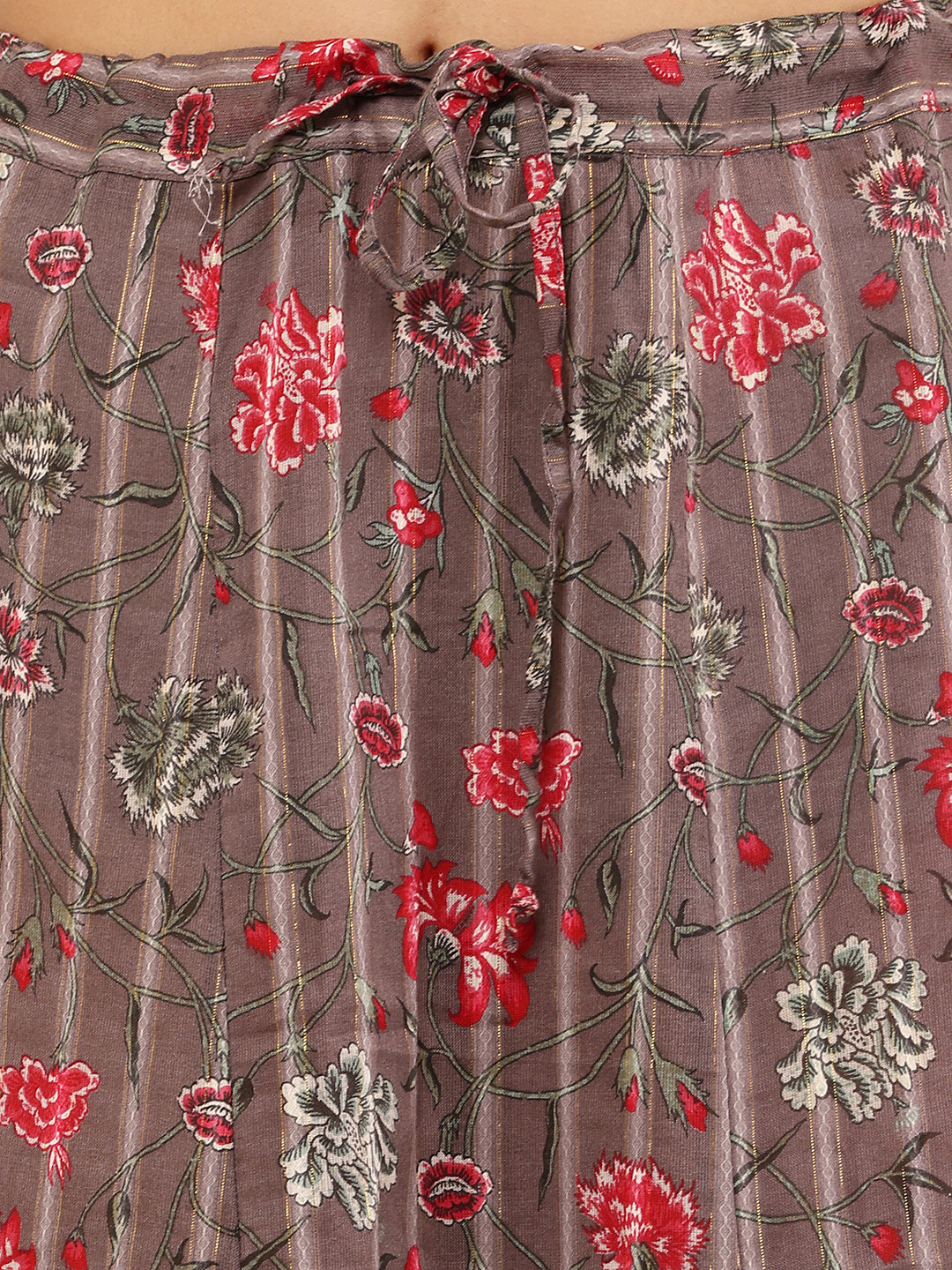 Women Brown Floral Cotton Skirt with Drawstring