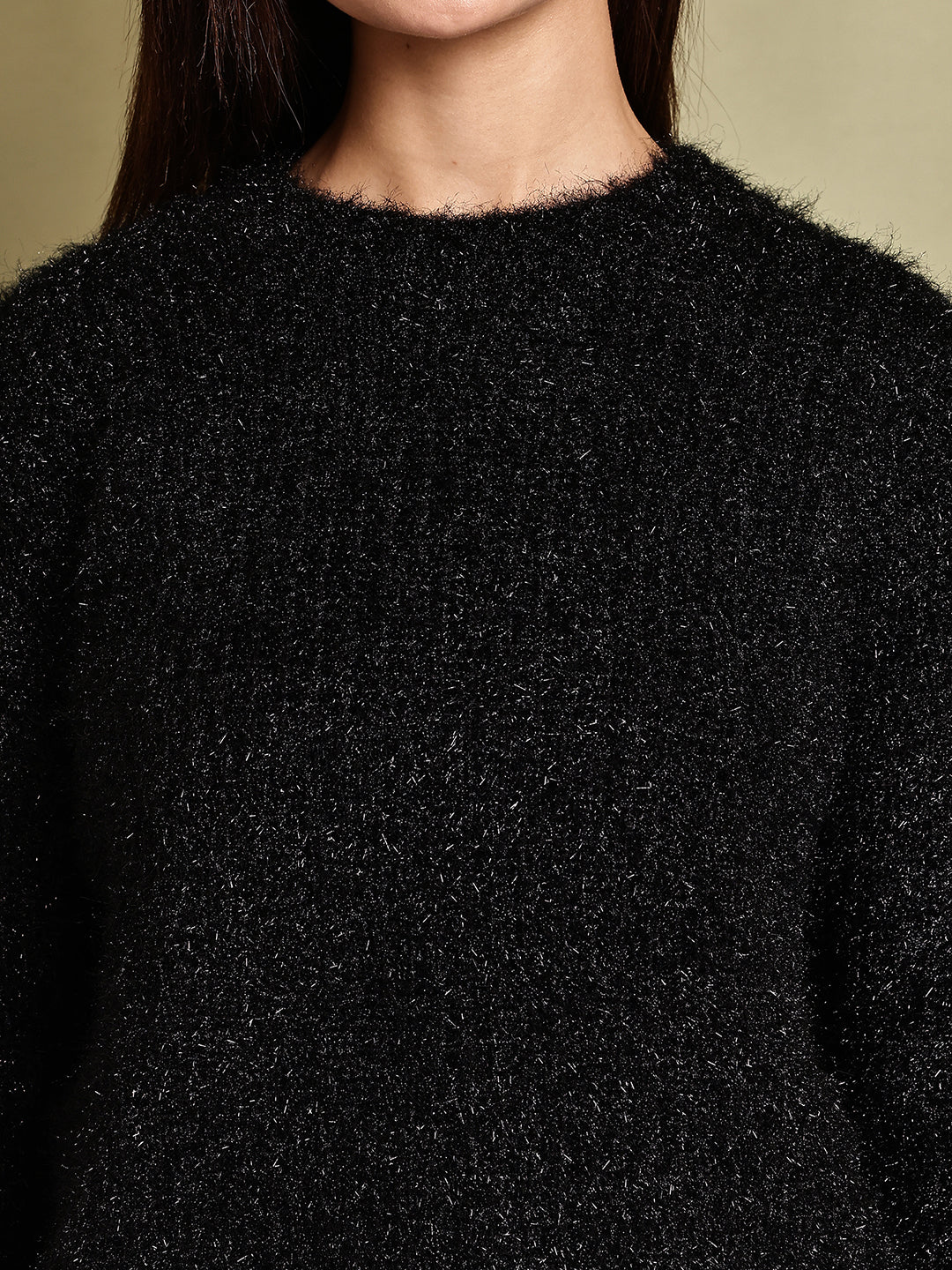 Women Black Polyester Full Sleeve Sweater