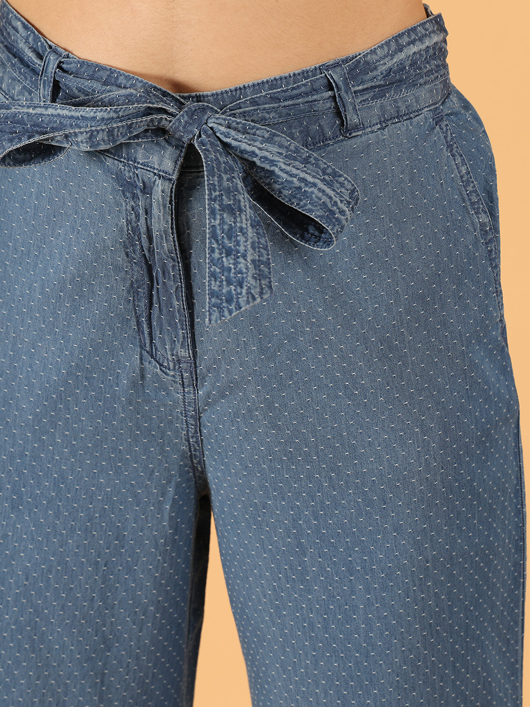 Women Blue Polka Dot Cotton Wide-Leg Culottes