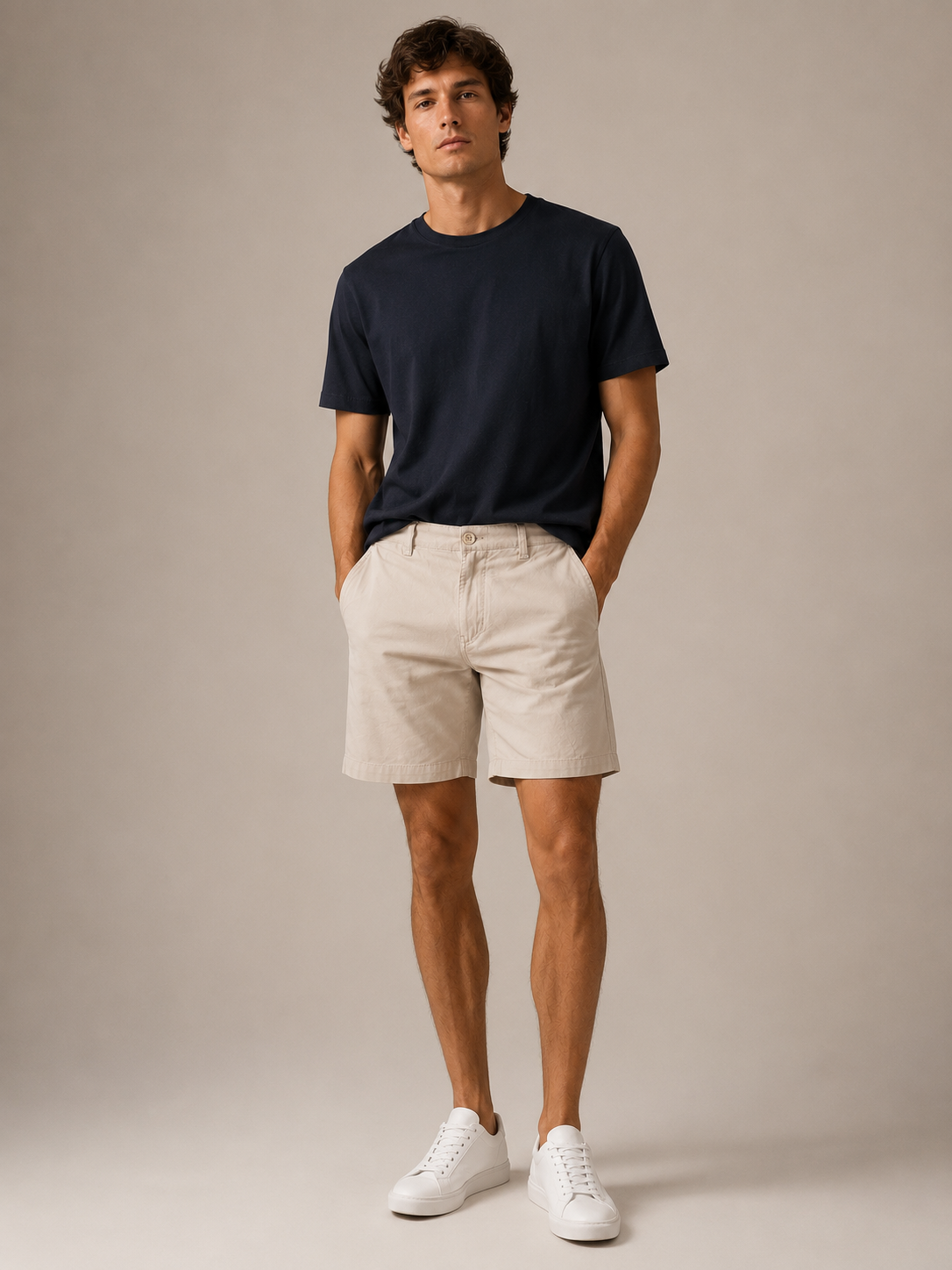 Men Khaki Tailored Chino Shorts