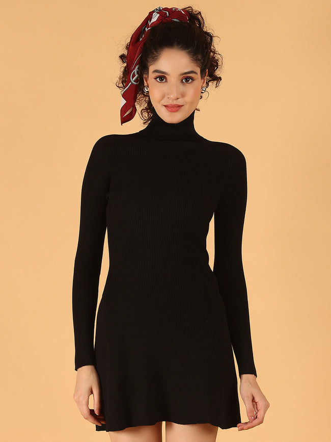 Women Black Ribbed Bodycon Mini Dress