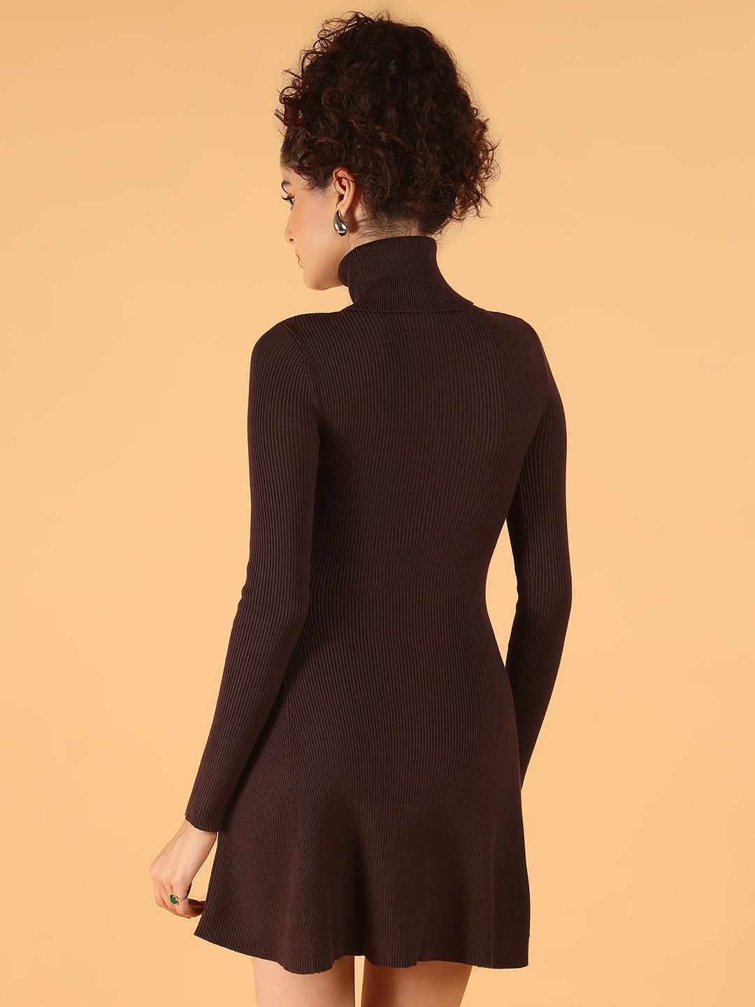 Women Brown Ribbed Bodycon Mini Dress