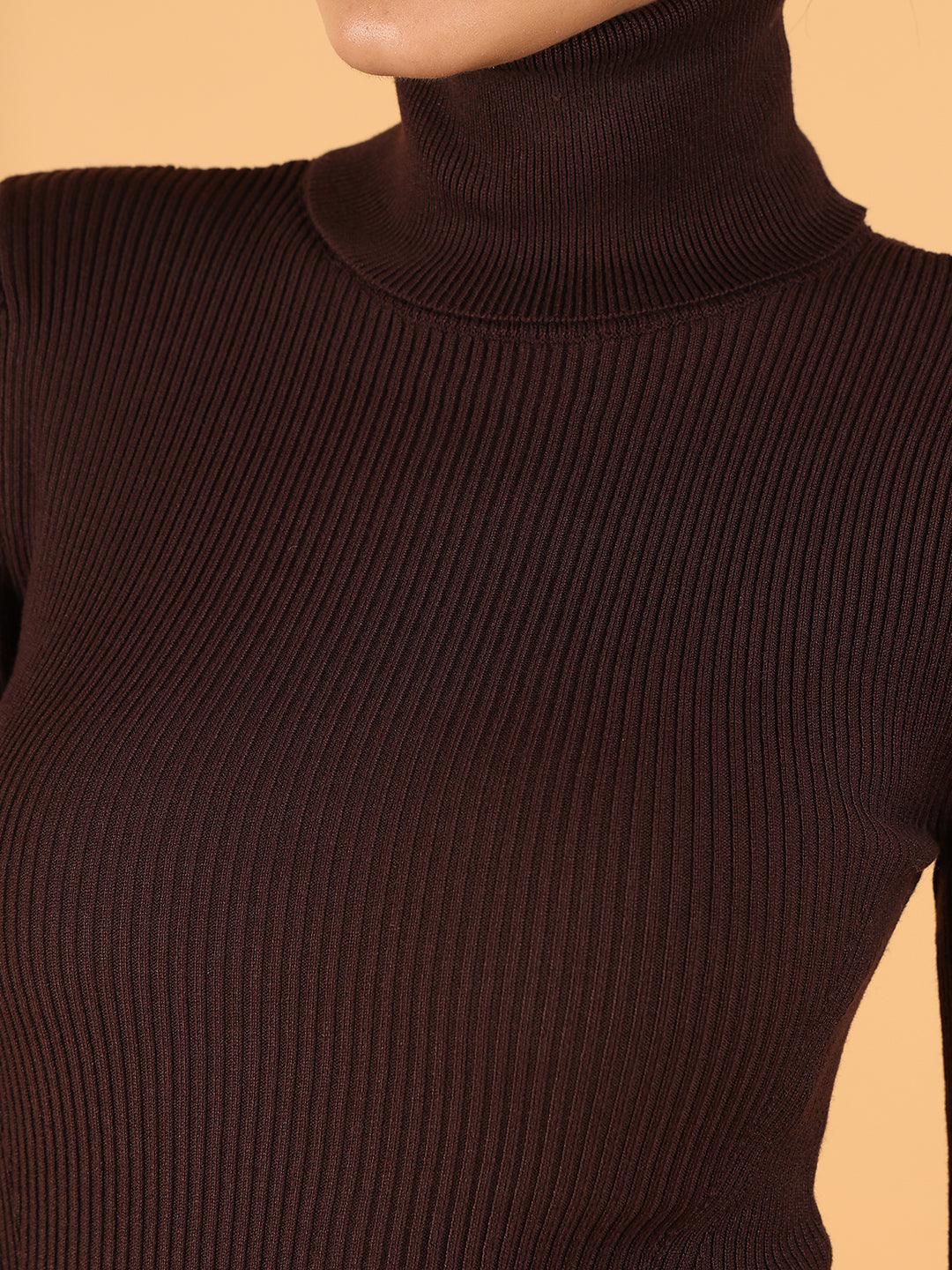 Women Brown Ribbed Bodycon Mini Dress