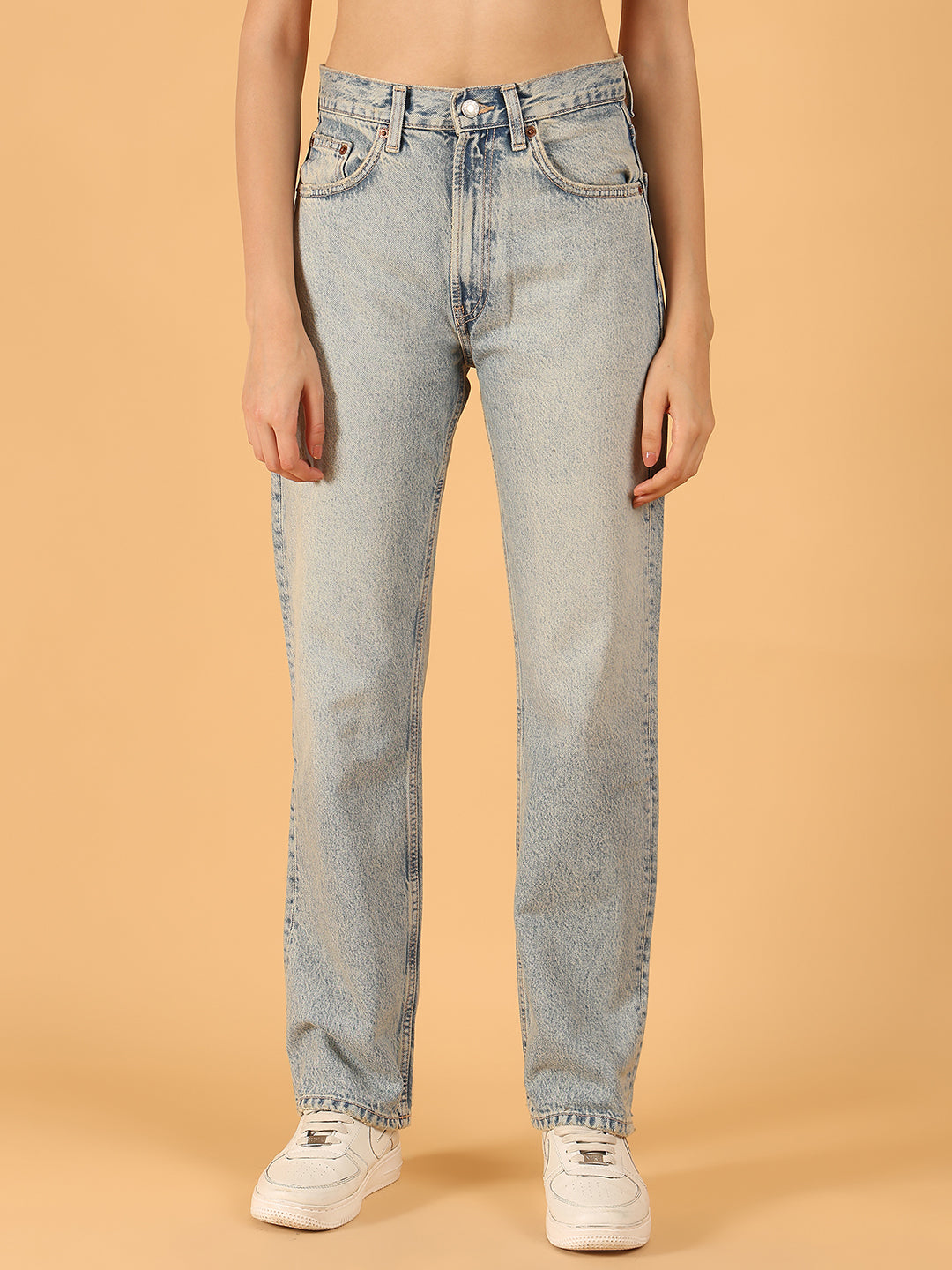 Women Blue High-Rise Straight Denim Jeans