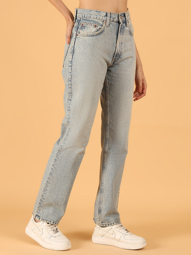 Women Blue High-Rise Straight Denim Jeans