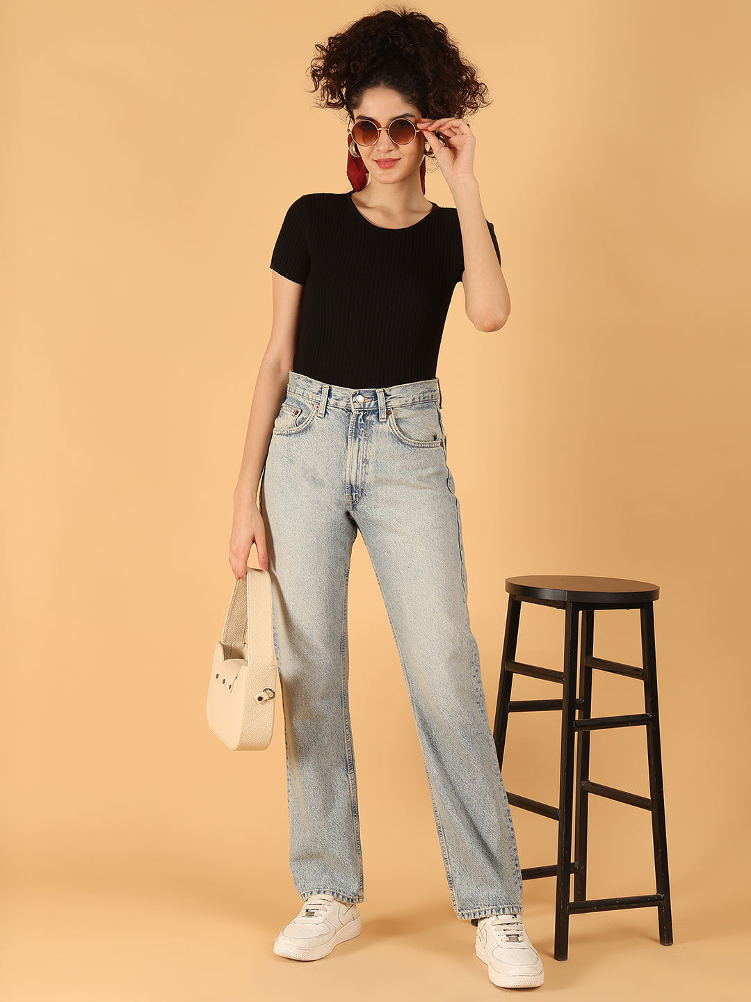 Women Blue High-Rise Straight Denim Jeans