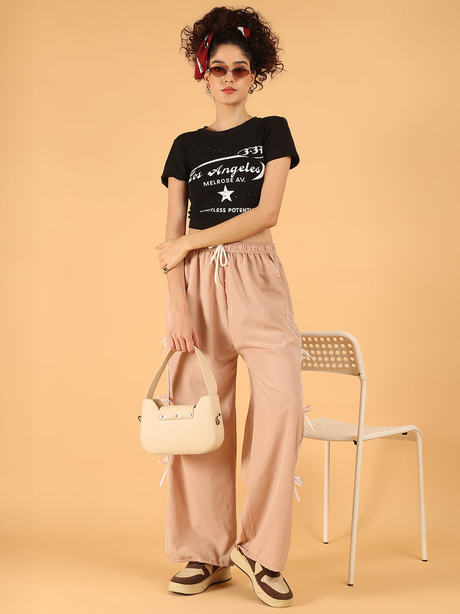 Women Black Graphic Los Angeles Crop Top