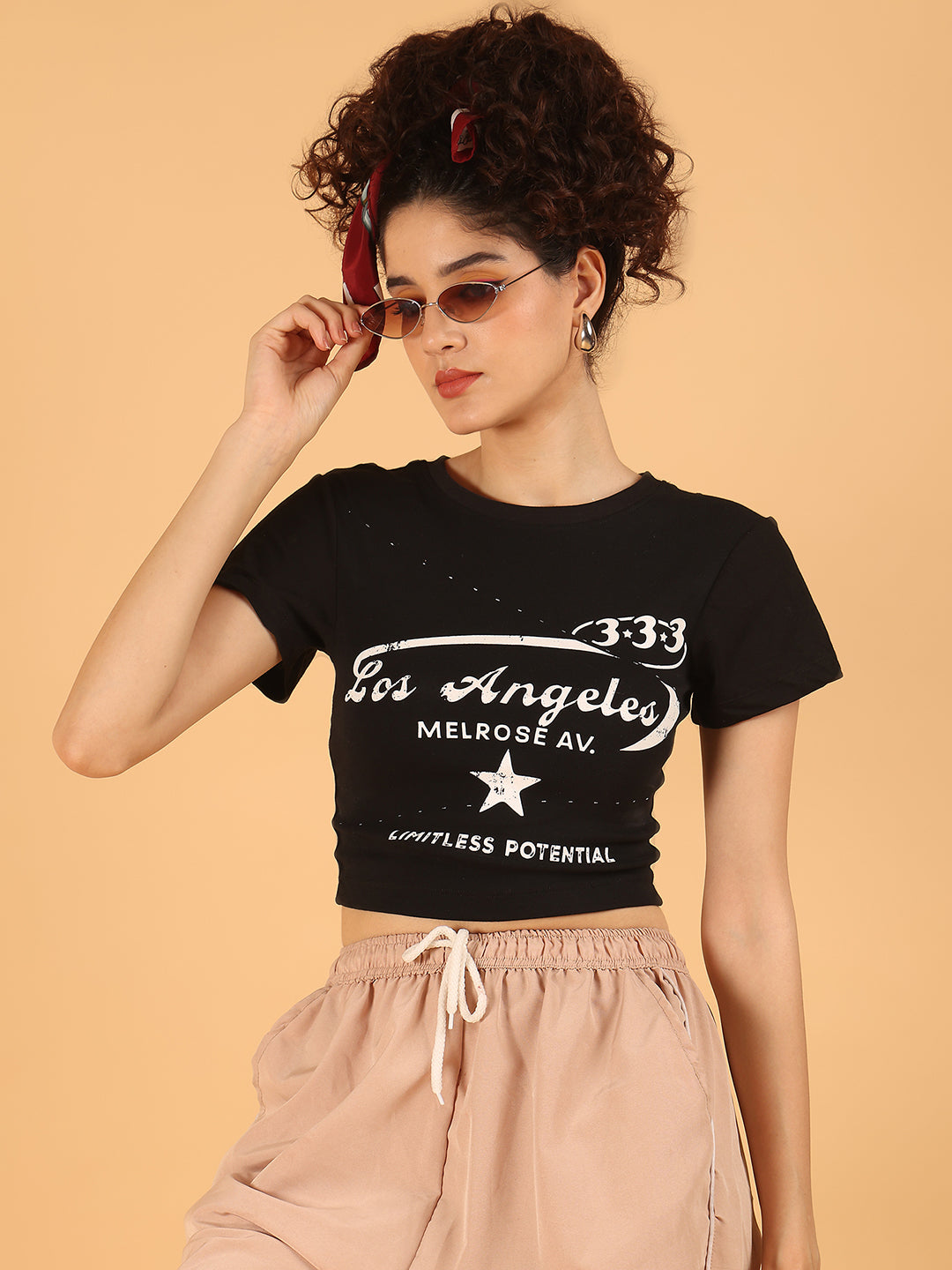 Women Black Graphic Los Angeles Crop Top