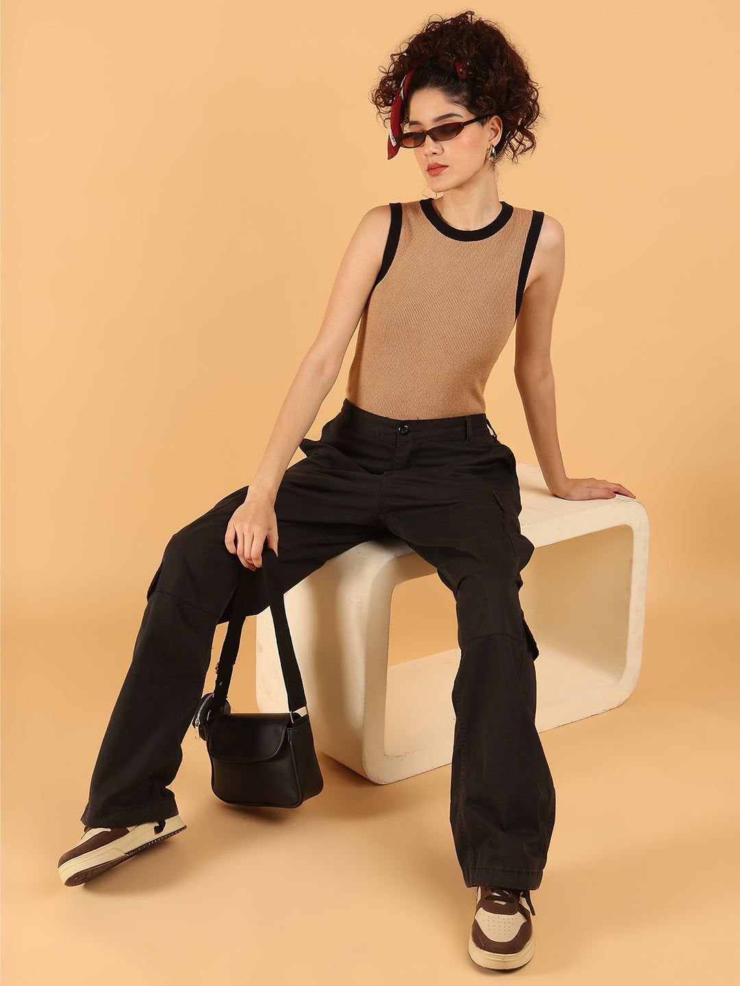 Women Brown Sleeveless Knit Sweater Vest