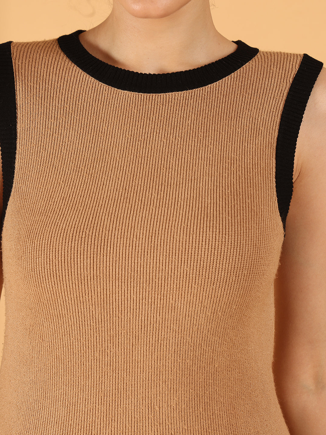 Women Brown Sleeveless Knit Sweater Vest